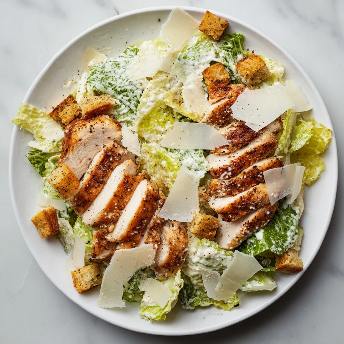 Homemade Chicken Caesar Salad: A classic with crunchy croutons and a drizzle of rich Caesar dressing.