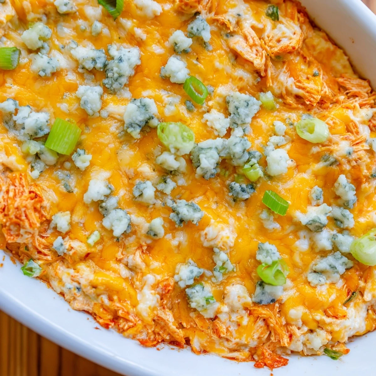 Golden, bubbly Buffalo Chicken Dip served with crisp celery sticks and tortilla chips for dipping.