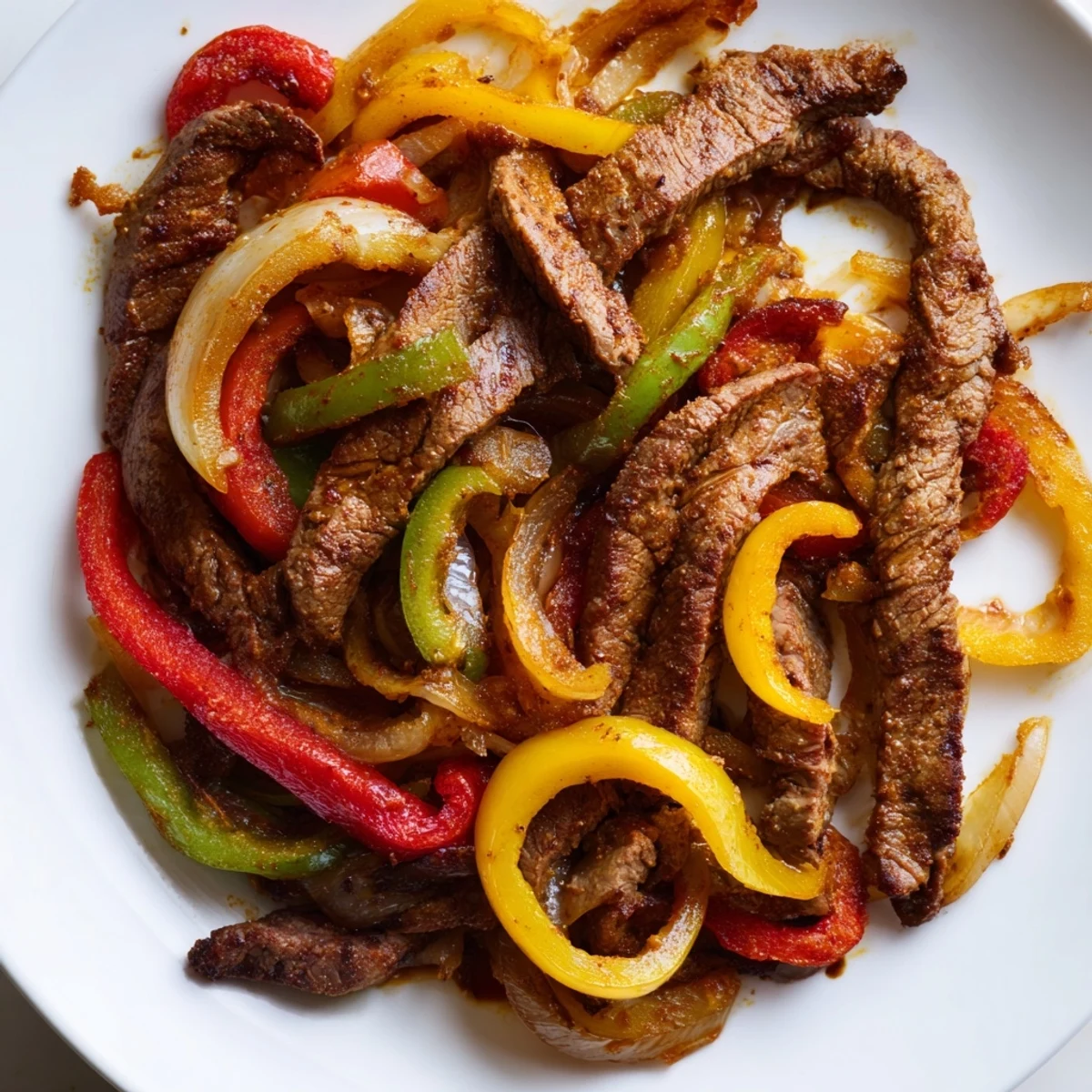 Steak Fajitas: sizzling beef and colorful peppers ready to be wrapped in a warm tortilla for a delicious meal.