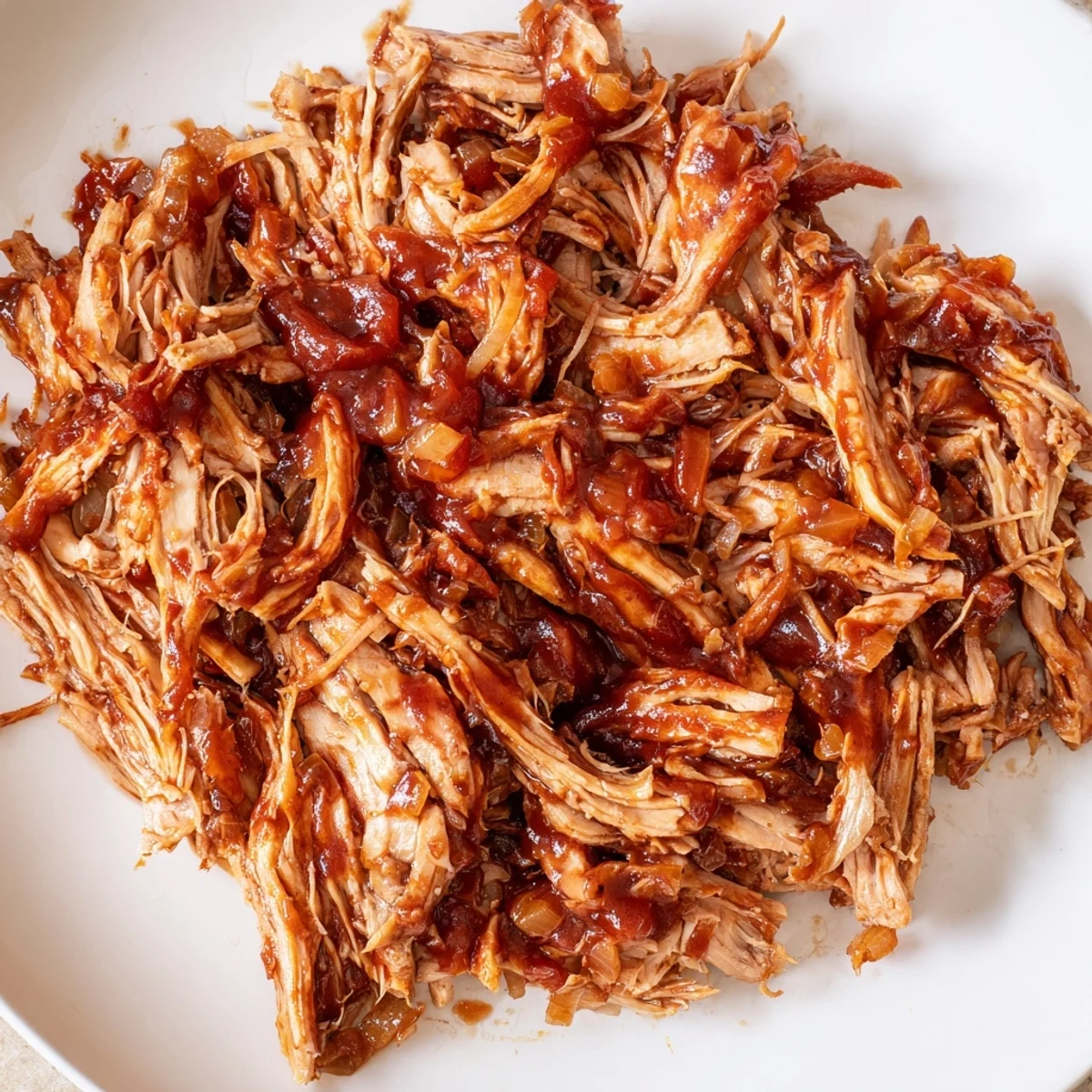 A slow cooker filled with vibrant, juicy BBQ pulled chicken, ready to be enjoyed with family and friends.