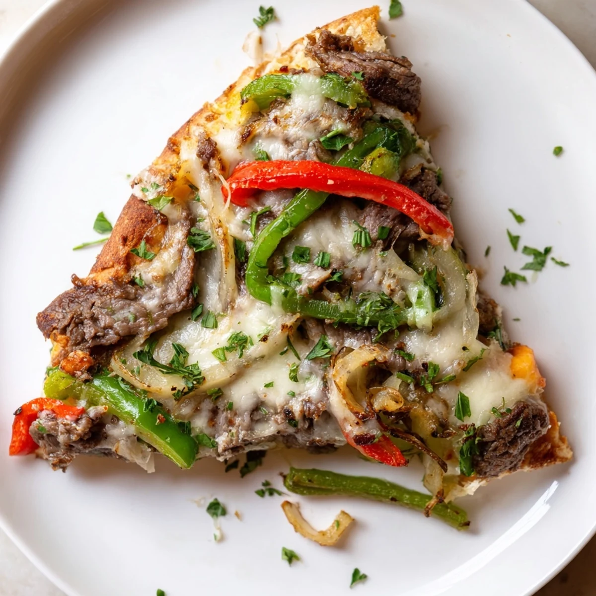 Philly Cheesesteak Pizza: a fully loaded pizza with tender steak and melted cheese, ready to eat!