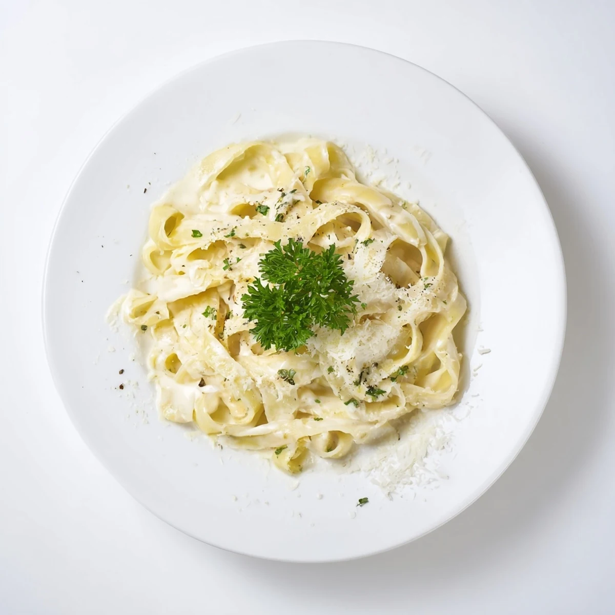 Al dente spaghetti coated in a velvety roasted garlic cream sauce, steaming gently beside a fork and glass of crisp white wine.