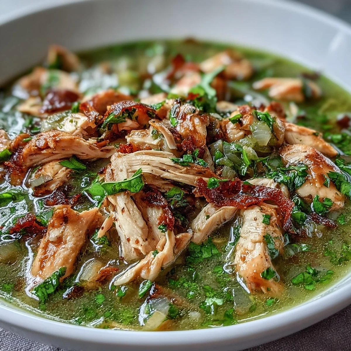 Sizzling Chicken Chili Verde simmers in a Dutch oven, garnished with fresh cilantro, radishes, and lime wedges.