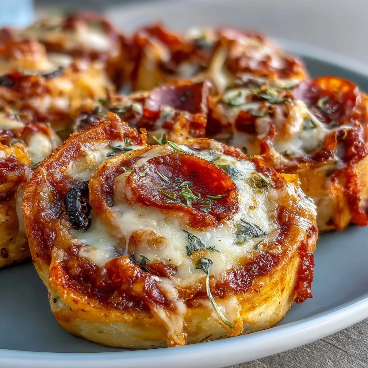 Freshly baked Tortilla Pizza Rolls sit on a cutting board, spiral-cut to show melted mozzarella and zesty tomato sauce. Pepperoni and bell peppers peek from the golden tortilla spirals. Perfect game day snack.