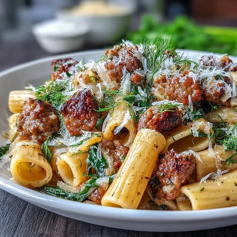 A close-up of Winter Pasta with Sausage and Fennel in a skillet, steam rising from the al dente penne coated in savory sauce.