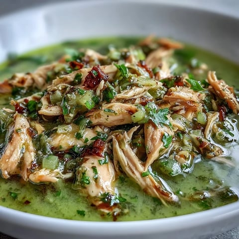 Steaming bowls of homemade Chicken Chili Verde feature tender shredded chicken in a bright green tomatillo salsa with diced avocado.