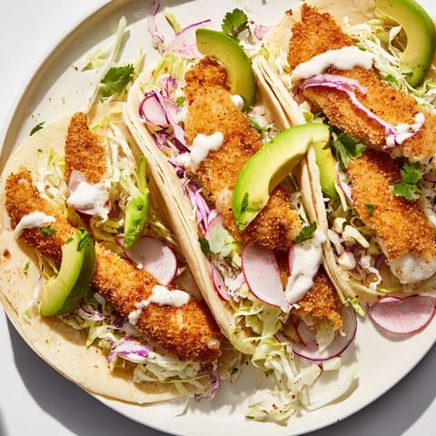 Close-up of freshly prepared Baja fish tacos, capturing their vibrant, flavorful ingredients.