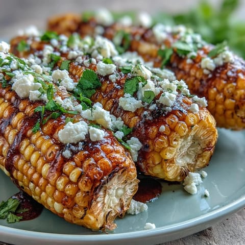 Creamy, tangy Elote-Style Microwave Corn on the Cob coated in Cotija cheese and chili, served with a lime wedge for extra zest.