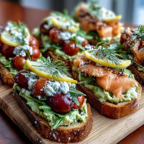 A vibrant spring brunch board with creamy avocado toast, smoked salmon, and fresh toppings for sharing.