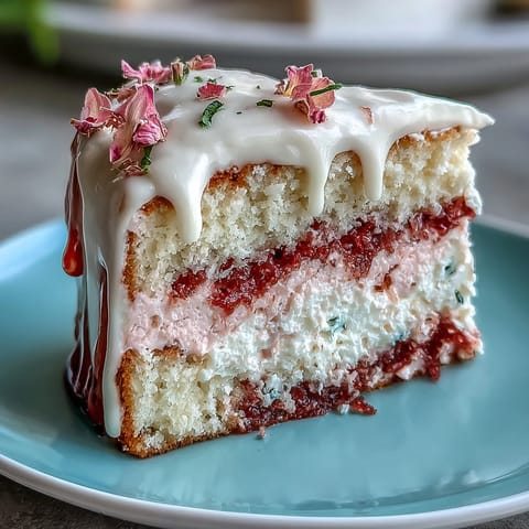 Beautiful Spring Cake with floral drip and strawberry frosting, topped with edible flowers and fresh berries for a festive dessert centerpiece.