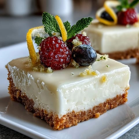 Creamy Skyr Lemon Cheesecake Bars, a no-bake dessert with tangy lemon zest.