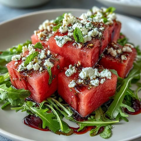 Refreshing Watermelon Feta Arugula Salad, a perfect summer side dish.