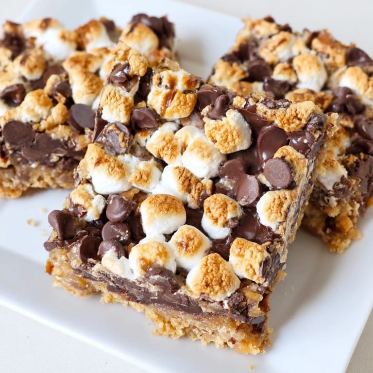 Close-up of toasted marshmallow Smores Bars, ideal for sharing this easy American dessert.
