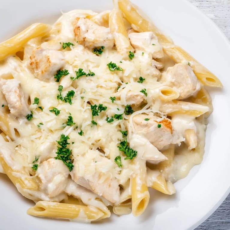 Golden, bubbly Chicken Alfredo Bake presents a comforting Italian-American casserole with delicious, tender chicken.