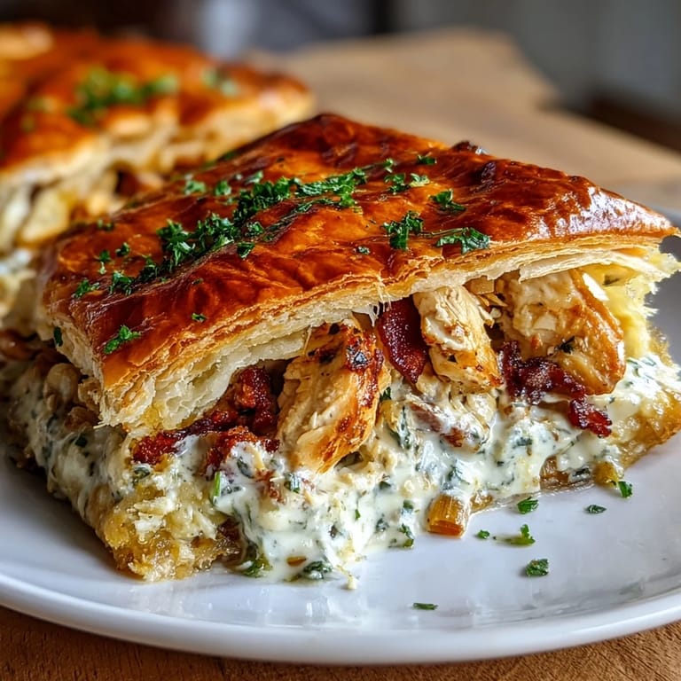 Steam rises from a freshly baked chicken and leek pie, served with buttered peas and a crisp salad.