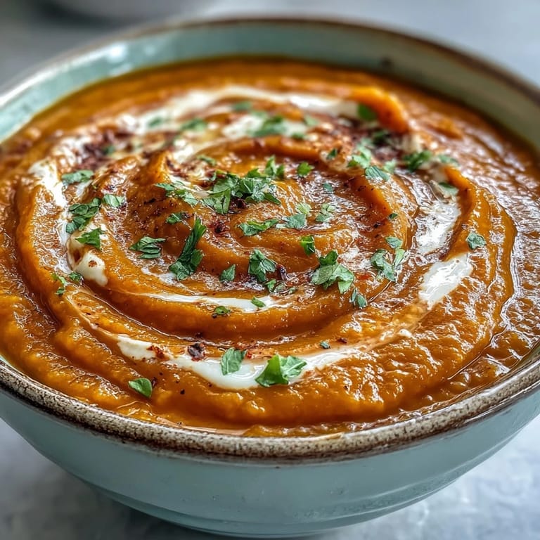 Vibrant Carrot and Lentil Soup in a white bowl, ready to eat alongside crusty bread and a spoon.