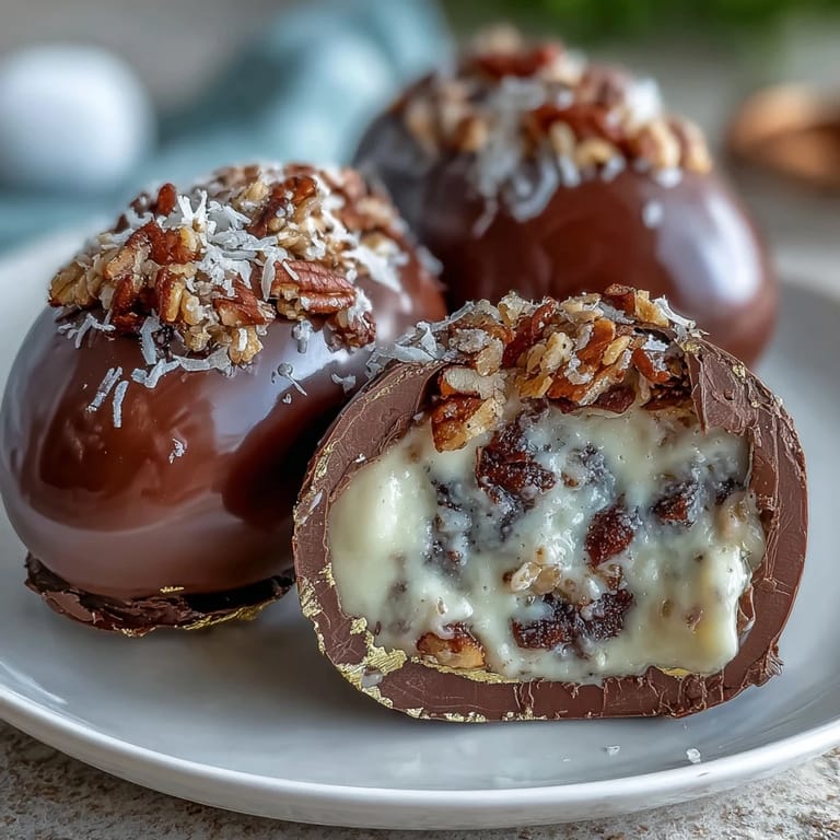 Festive Dubai Chocolate Strawberry Easter Eggs: Crisp strawberry chocolate shells encase a luscious, crunchy filling of hazelnut spread, toasted nuts, and crisped rice, finished with elegant edible gold leaf.