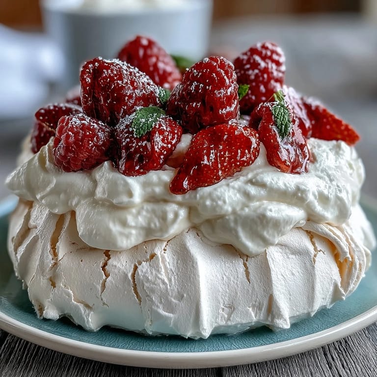 Finished mini pavlovas displayed beautifully on a serving platter with extra fruit.