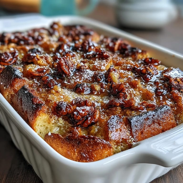 Warm Blueberry Pancake Casserole fresh from the oven, topped with a sprinkle of sugar and served with maple syrup for brunch.