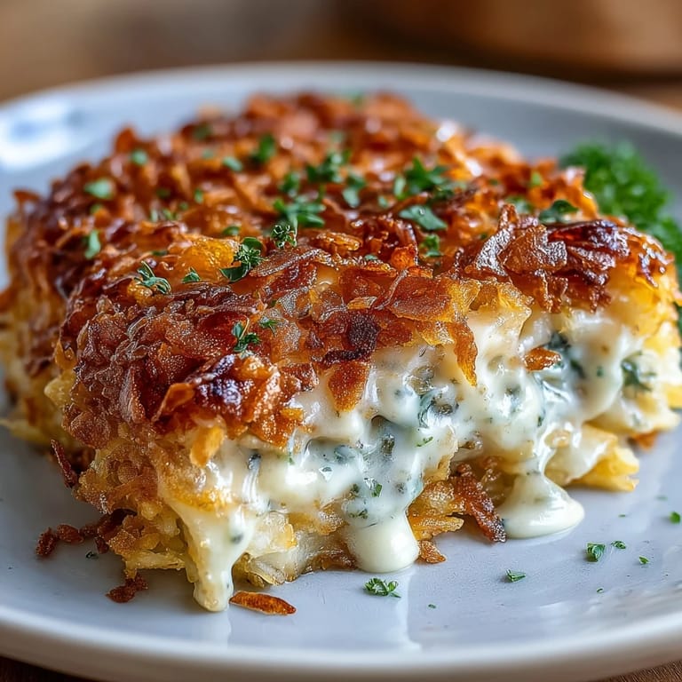 Creamy, cheesy hash brown casserole loaded with melted cheddar and topped with crunchy cornflakes.