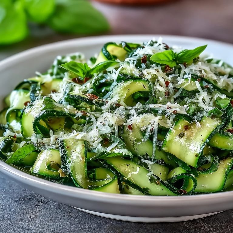 Elegant shaved zucchini ribbon salad with Parmesan, perfect for a light lunch.
