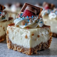 Miniature graduation cheesecake bites with creamy filling and festive sprinkles, perfect for celebrating in style.