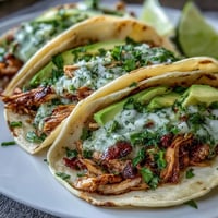 Slow Cooker Salsa Verde Chicken Tacos pictured with vibrant cilantro and lime wedges.